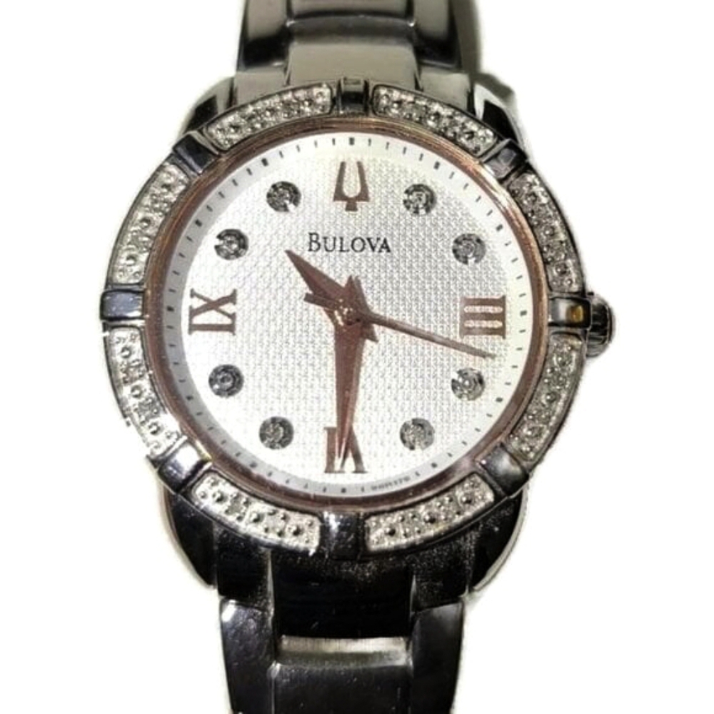 Bulova Stainless Steel Rose Gold Plated Diamonds Watch